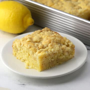 A slice of coffee cake on a plate.