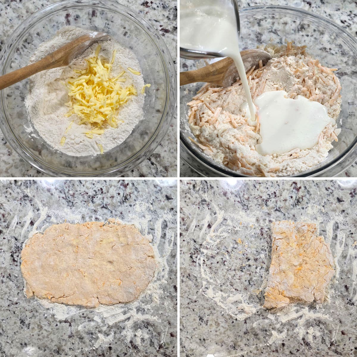 Making garlic cheddar biscuits.