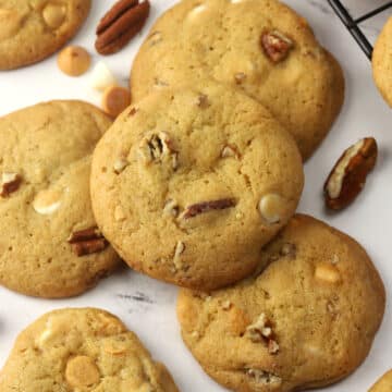 Butter pecan cookies on a countertop.