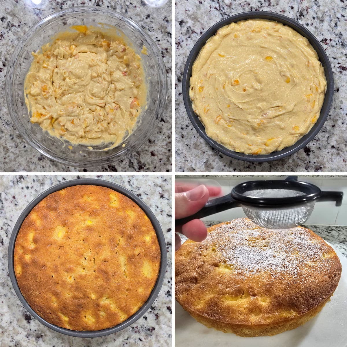 Making peach cake.