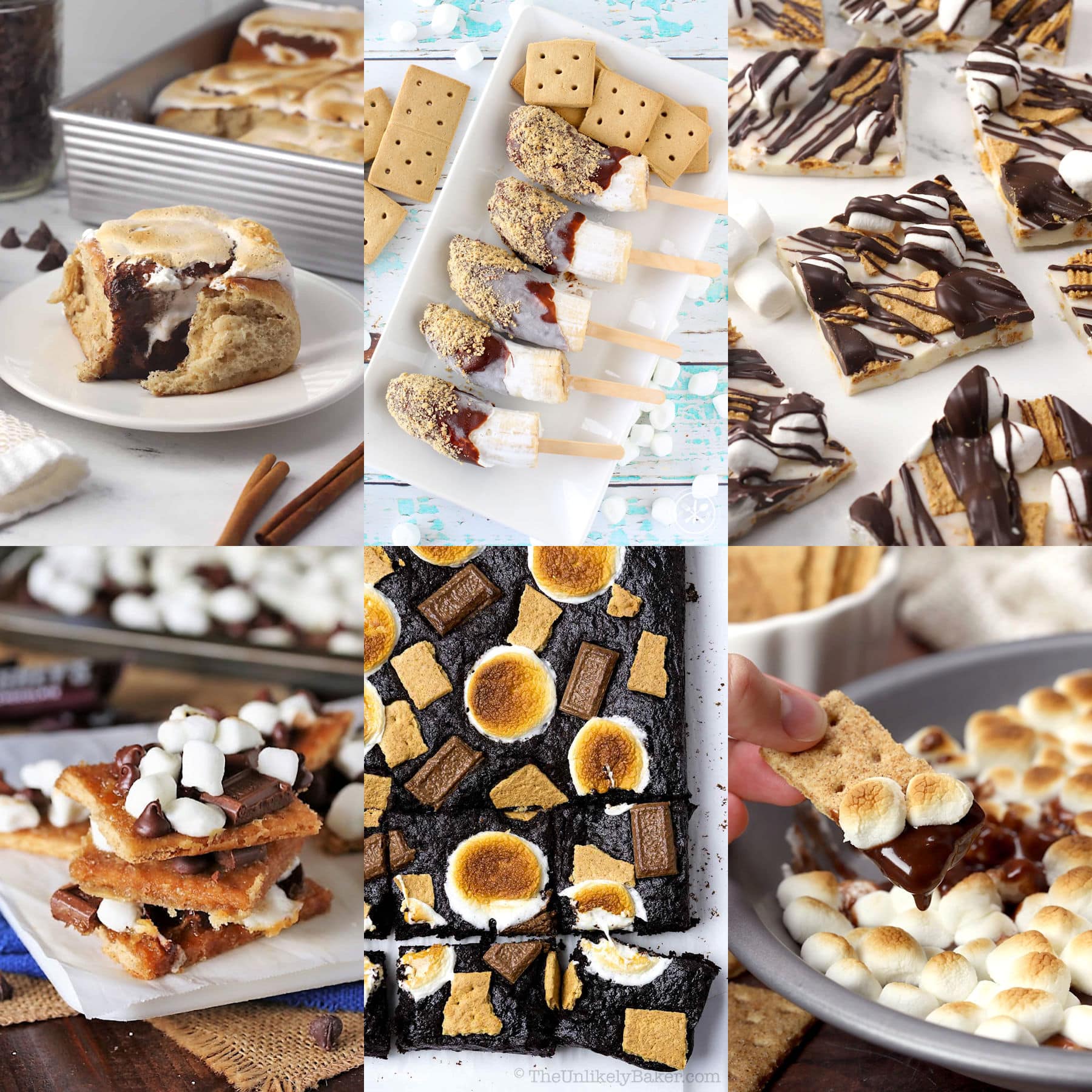 Decorative collage of s'mores dessert recipes.