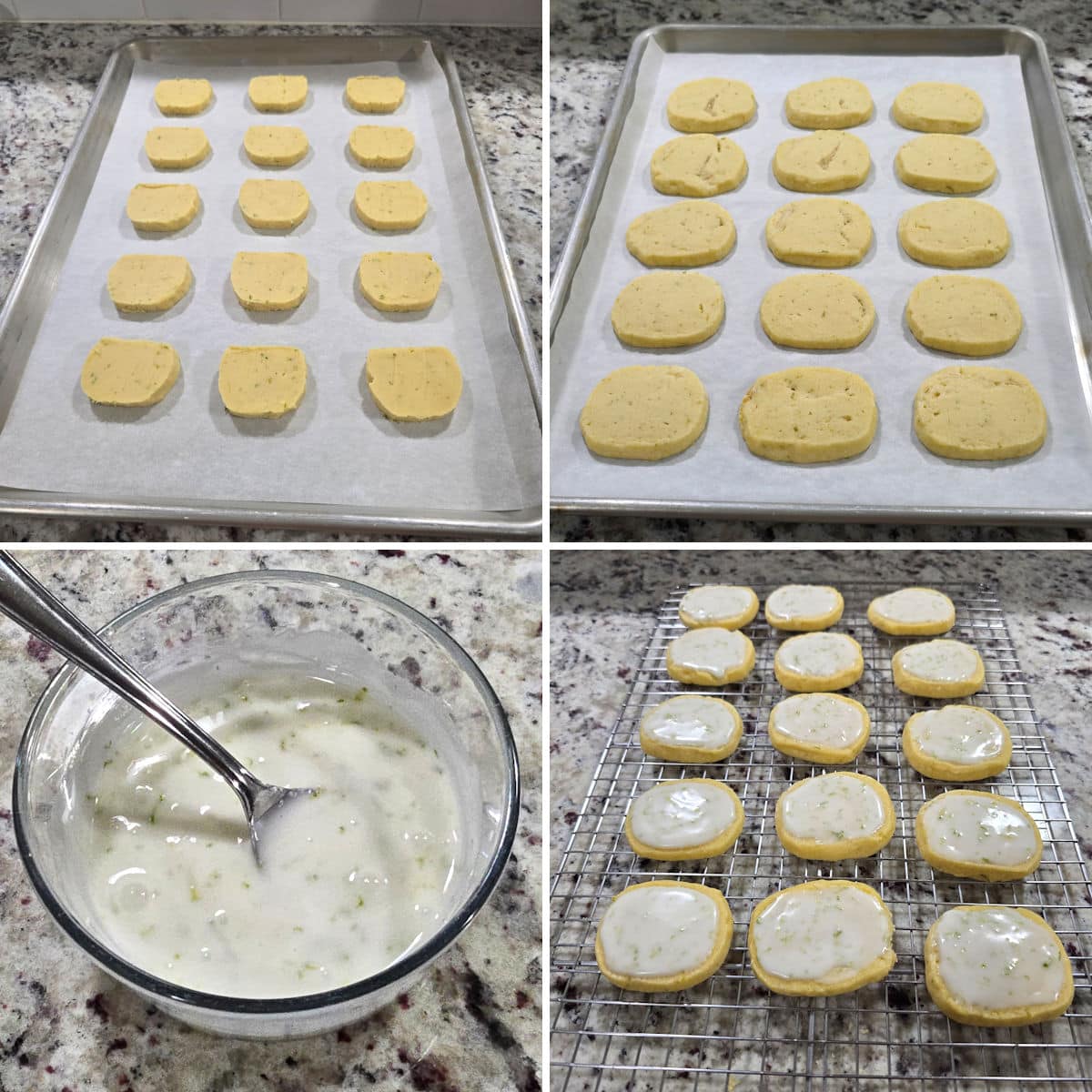 Baking and icing lime shortbread cookies.