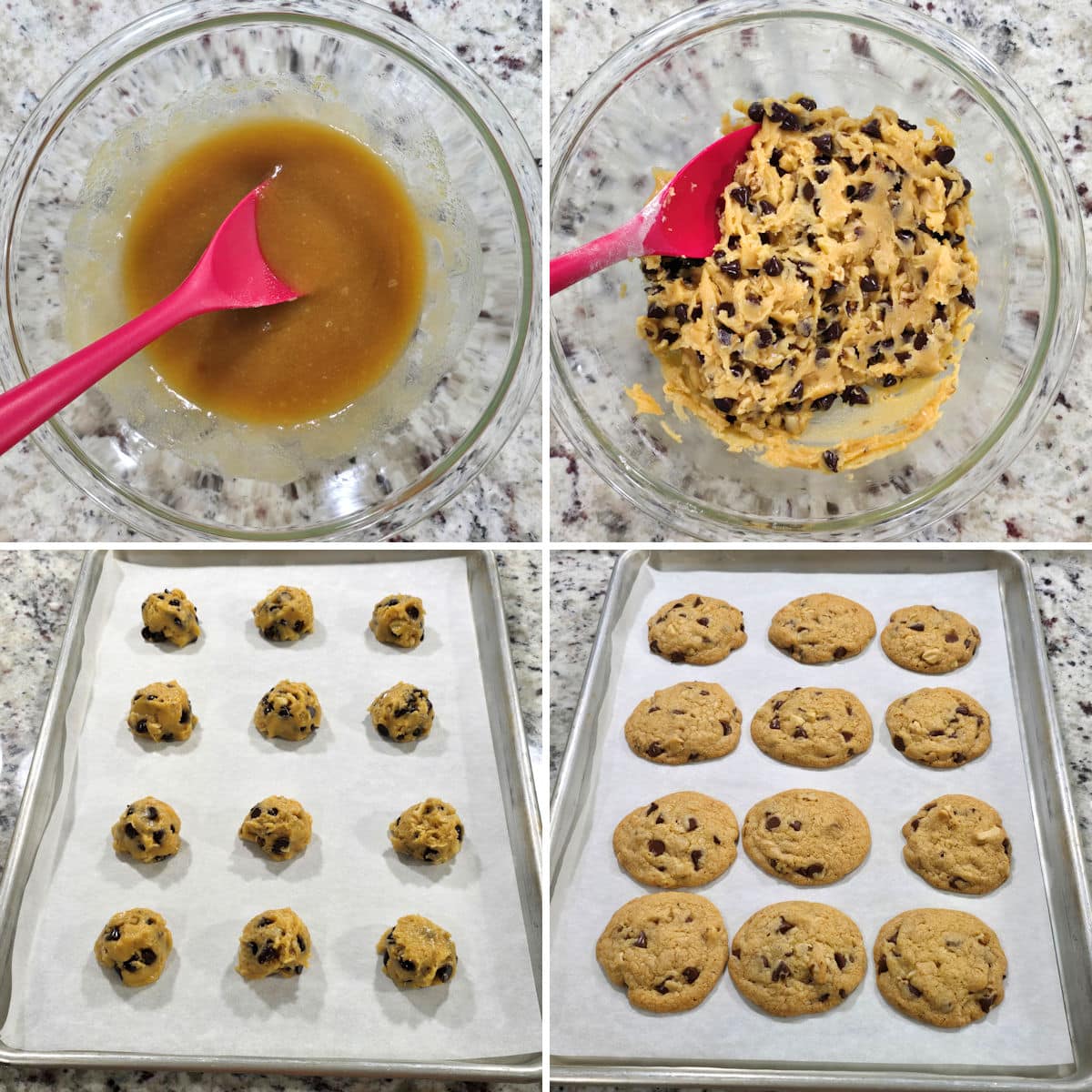 Making no chill chocolate chip cookies.