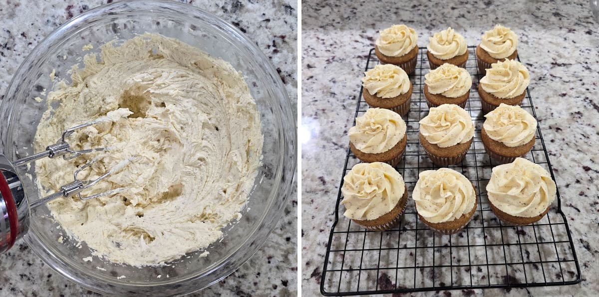 Frosting applesauce cupcakes.