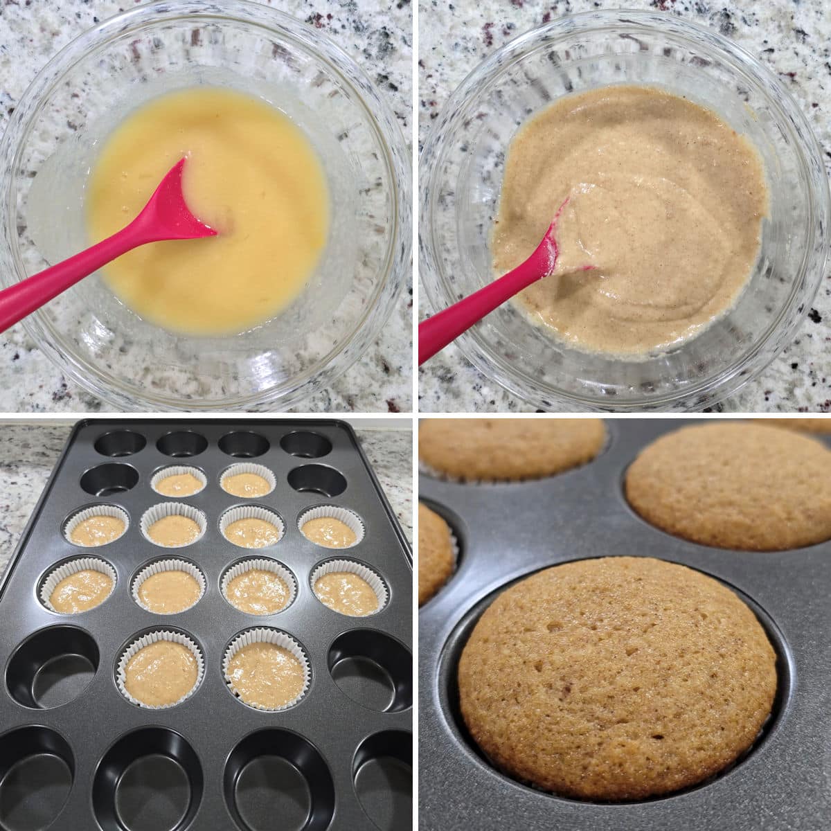 Making applesauce cupcakes.