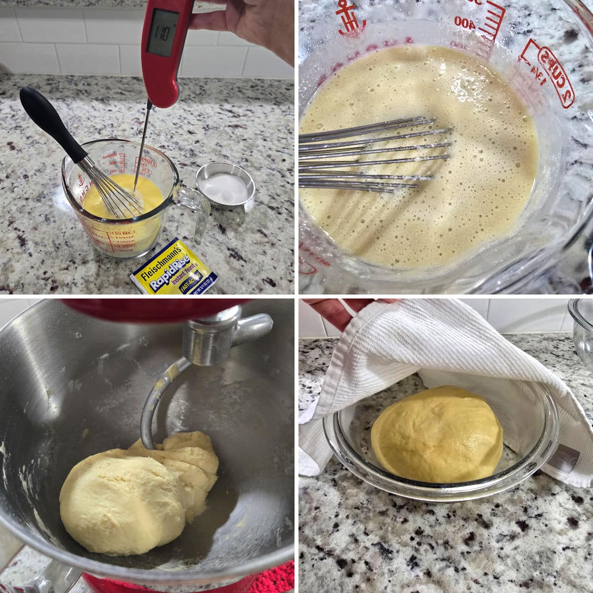 Making dinner roll dough.