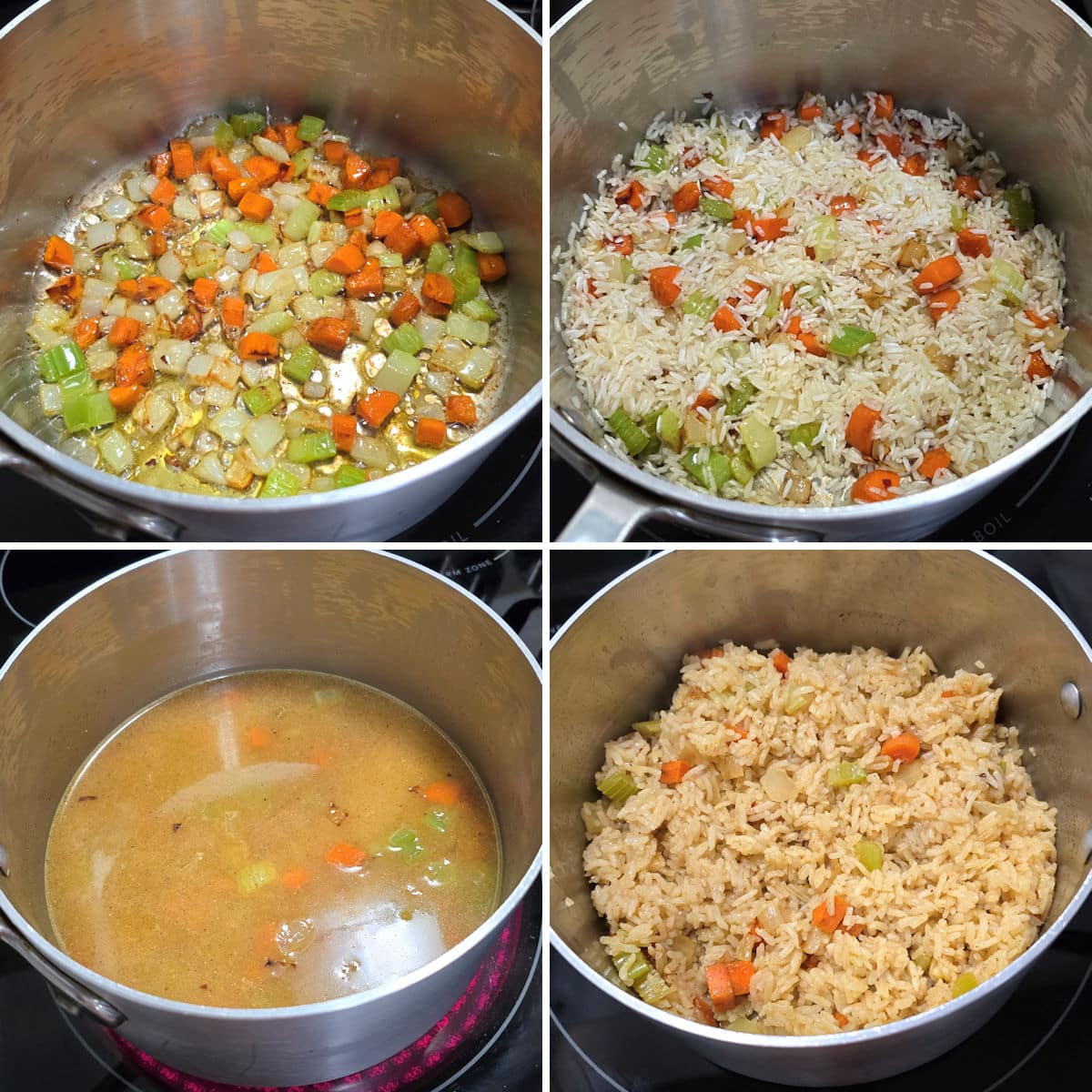 Making vegetable rice pilaf.