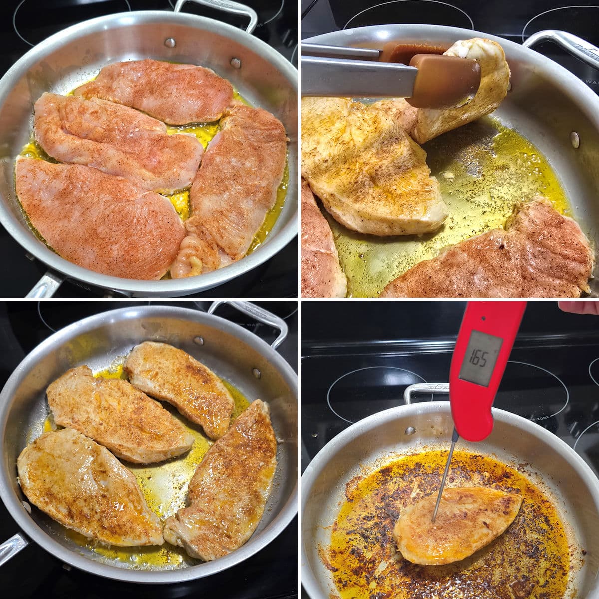 Pan searing chicken breasts.