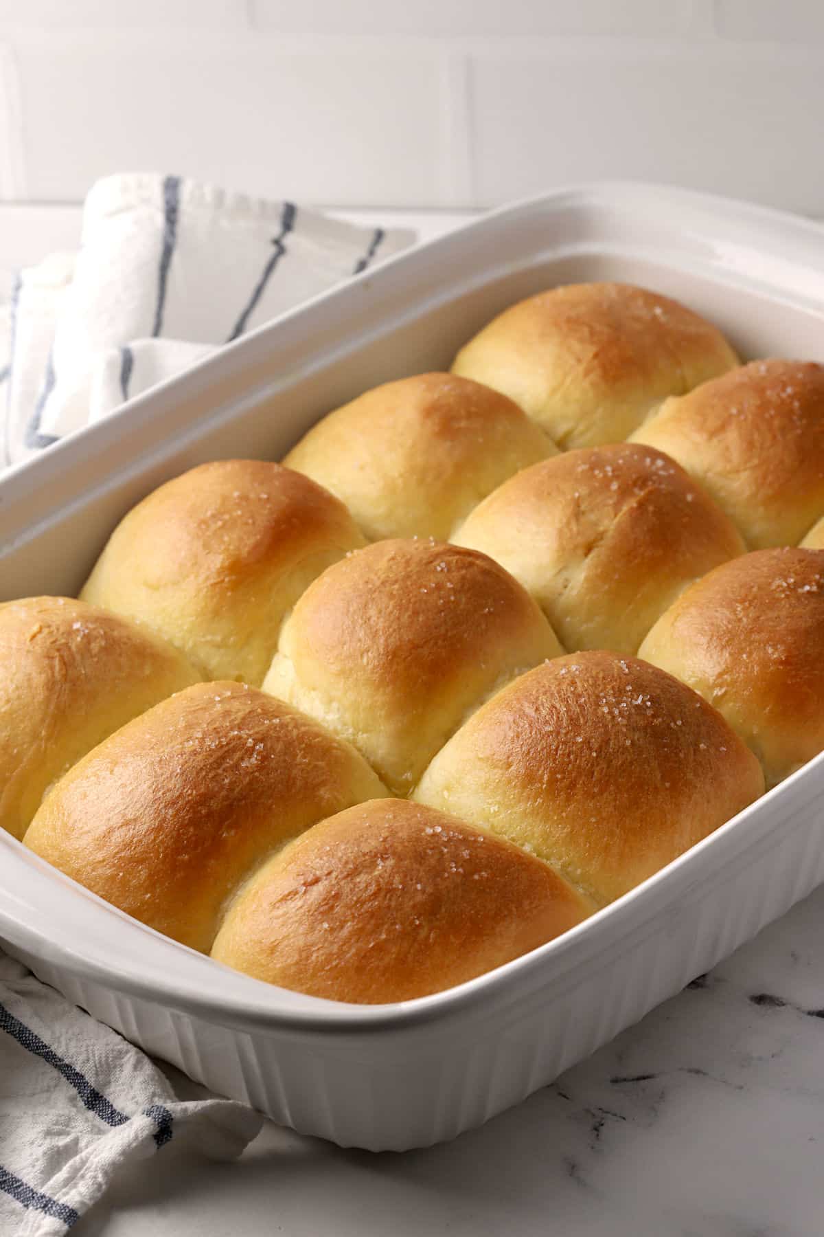 Dinner rolls in a baking pan.
