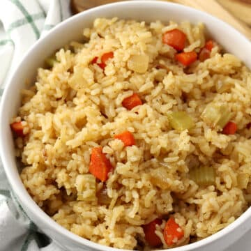 A bowl of rice pilaf.