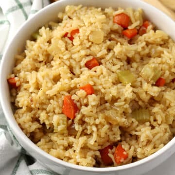 A bowl of rice pilaf.