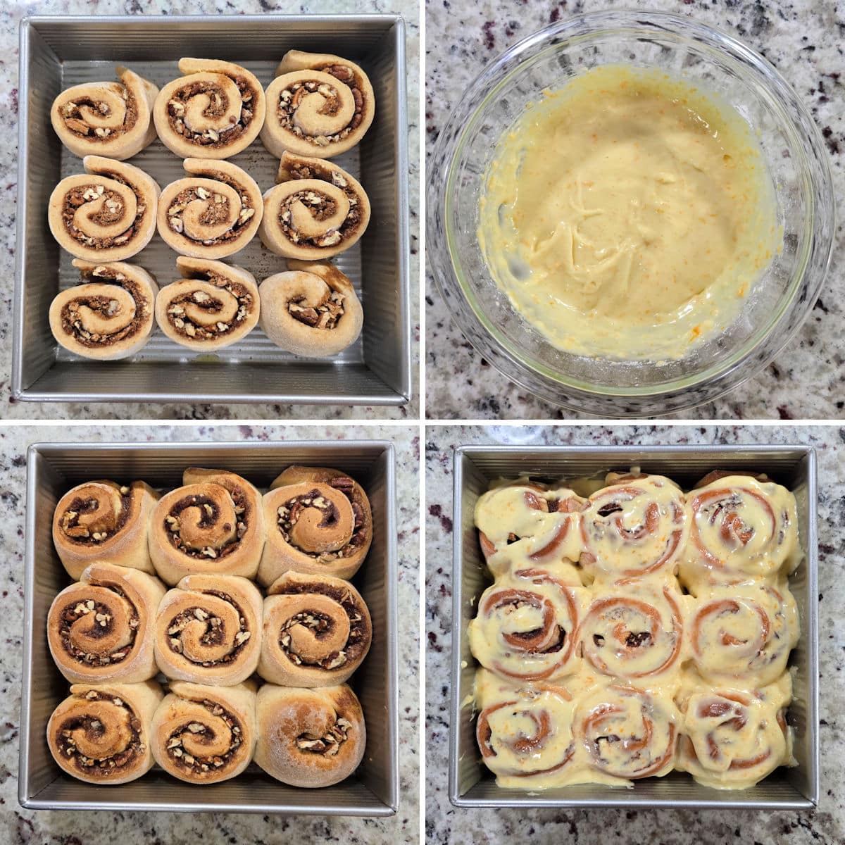 Baking cinnamon rolls.