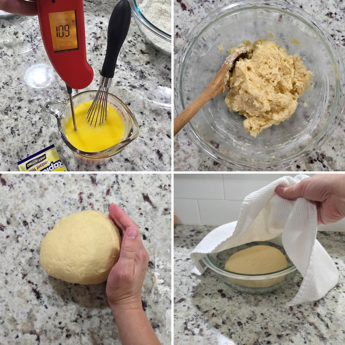Making caramel roll dough.