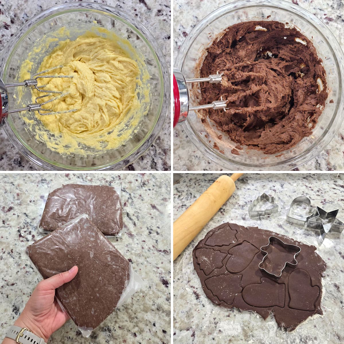 Making chocolate cut out cookies.