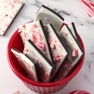 A cup of peppermint bark candy.