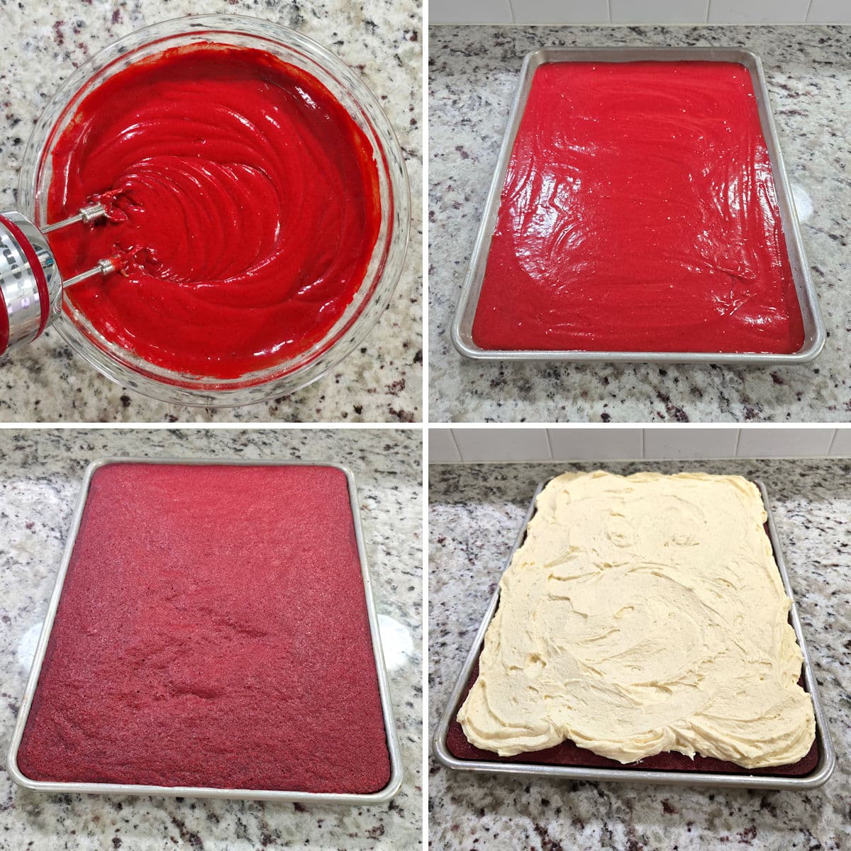 Baking red velvet sheet cake.