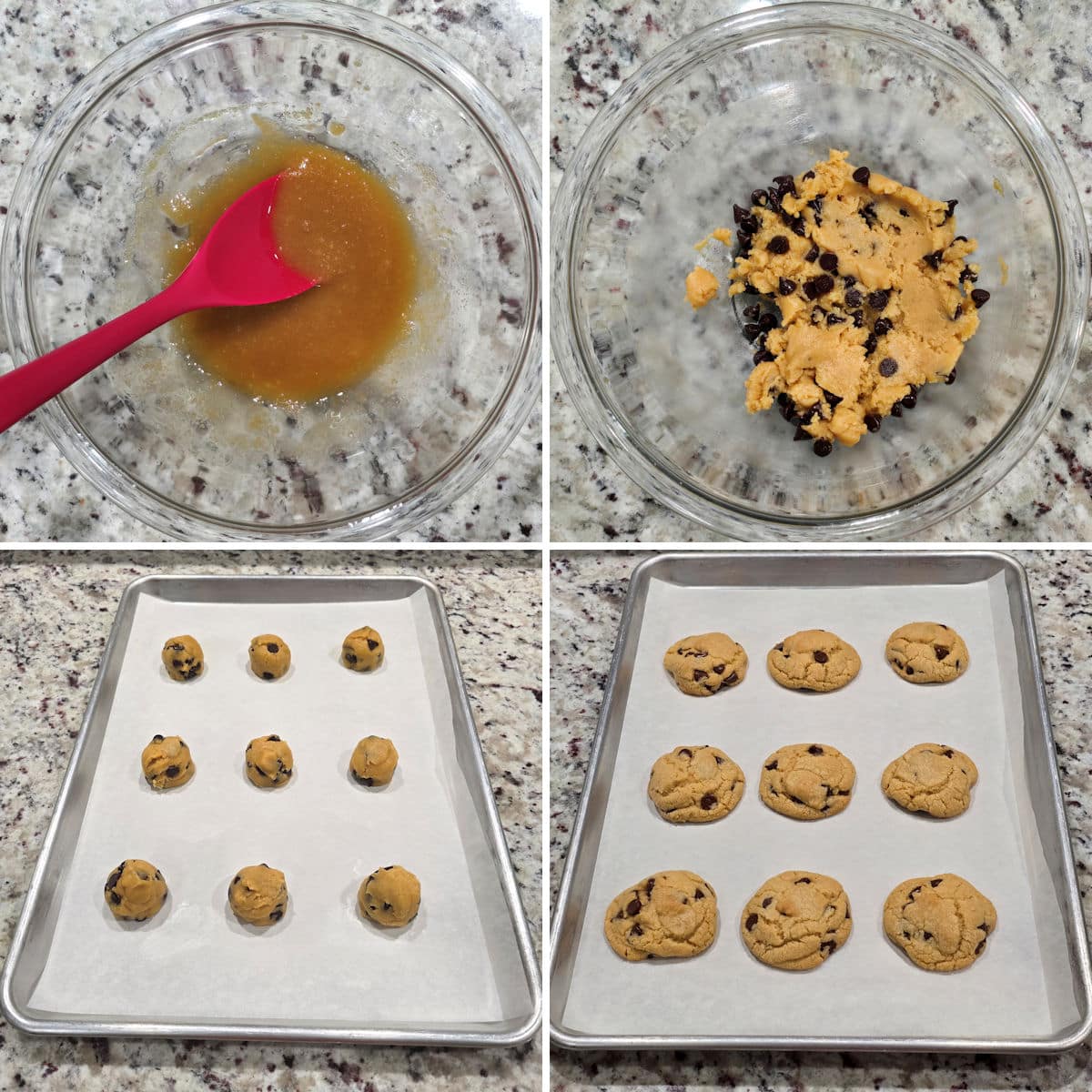 Making chocolate chip cookies.