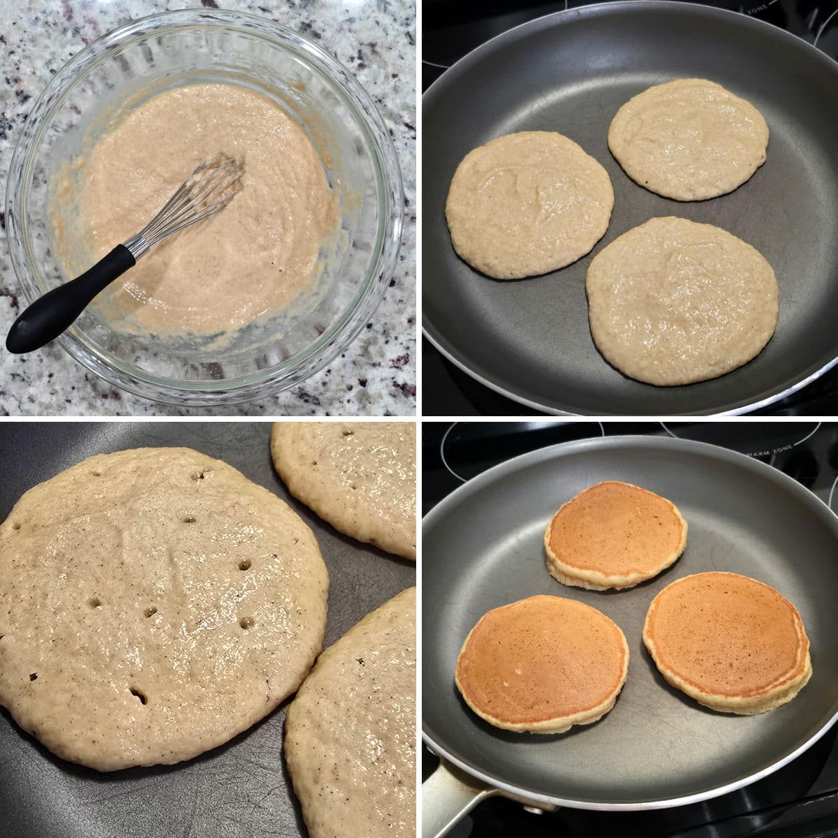 Making applesauce pancakes in a nonstick skillet.