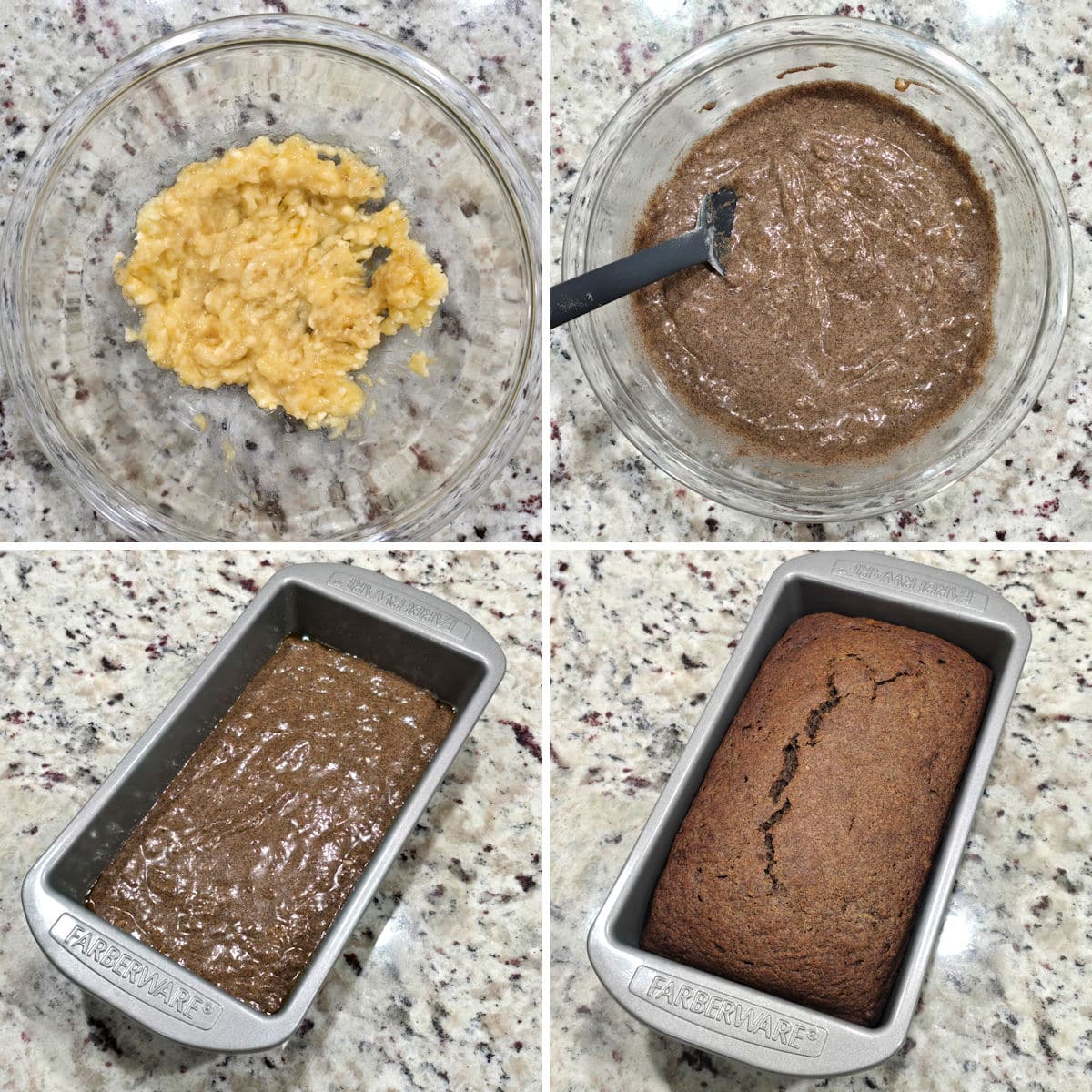 Making buckwheat banana bread.