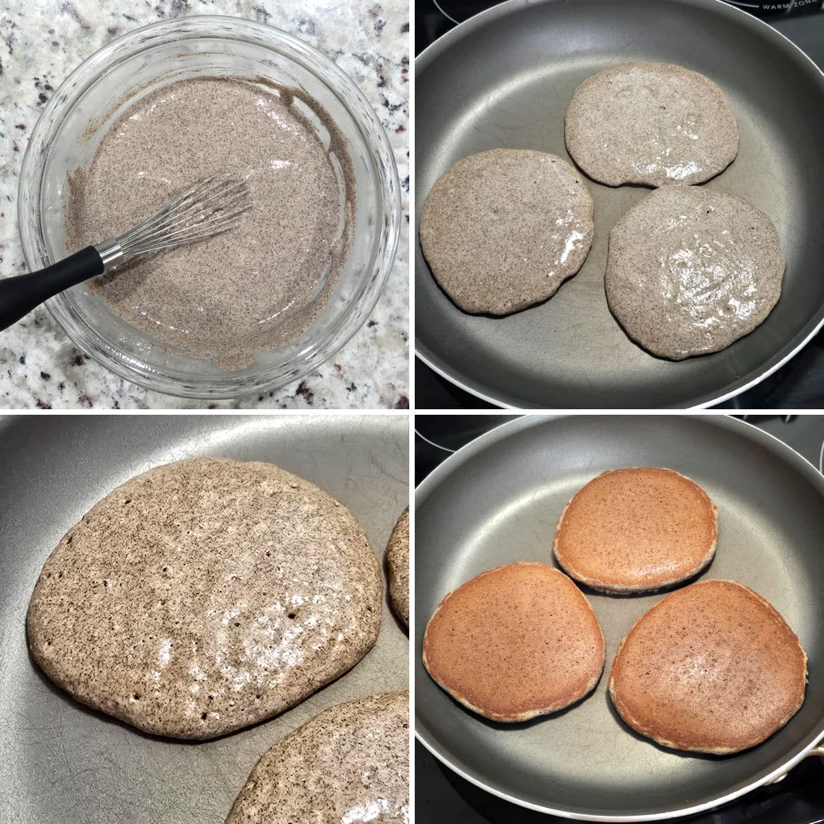Making buckwheat pancakes.
