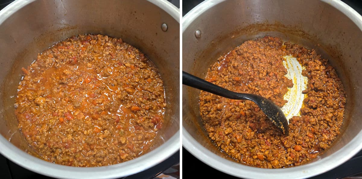 Thickening fettuccine bolognese.