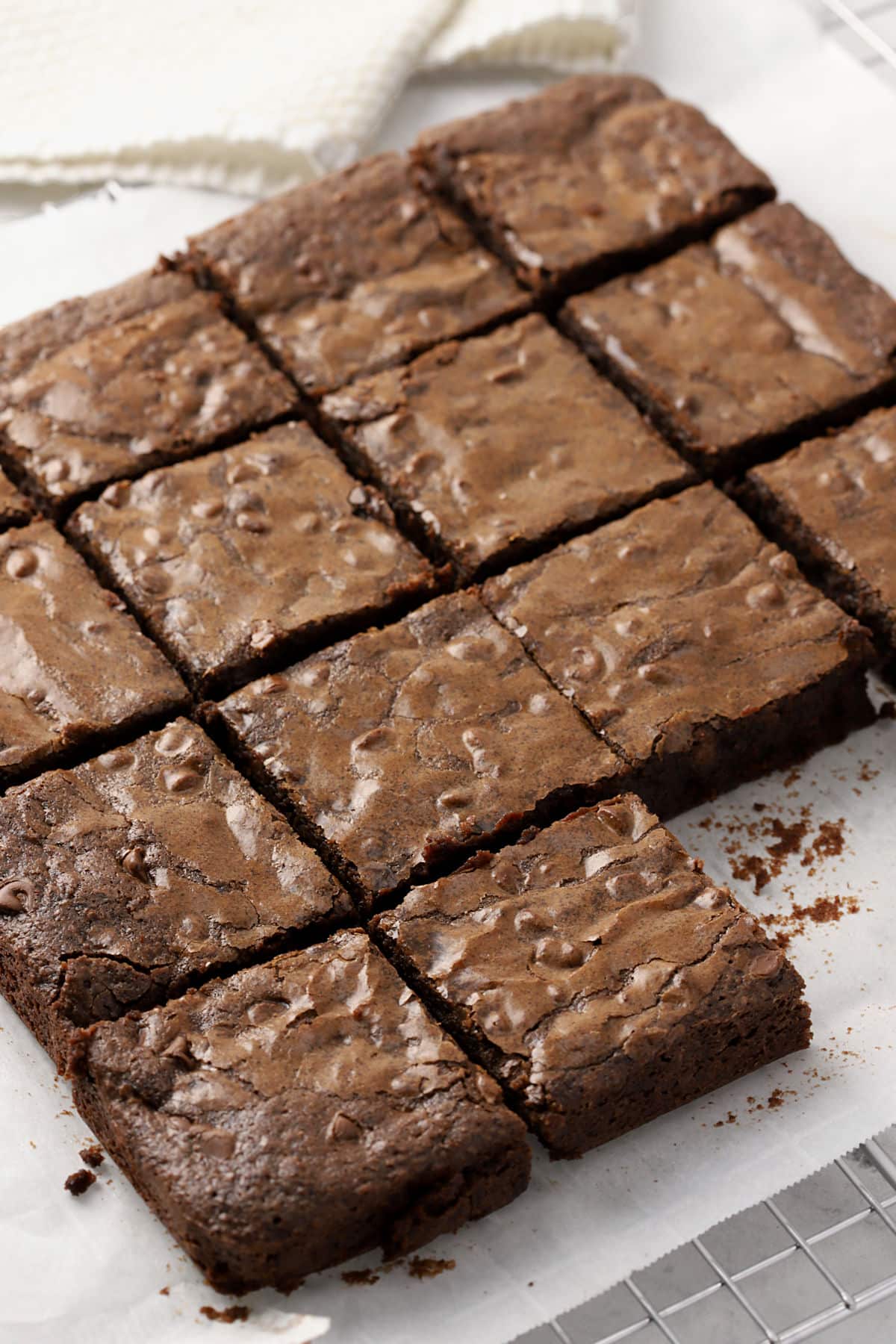 A pan of brownies cut into cubes.