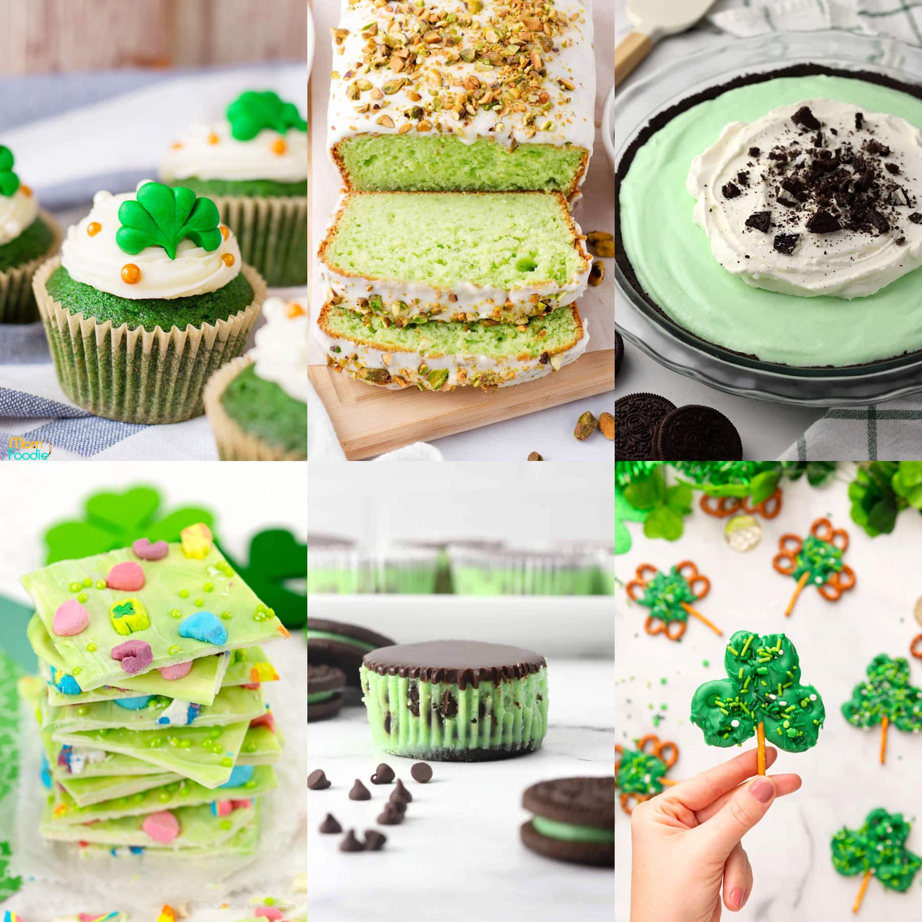 Decorative collage of green desserts for St. Patrick's Day.