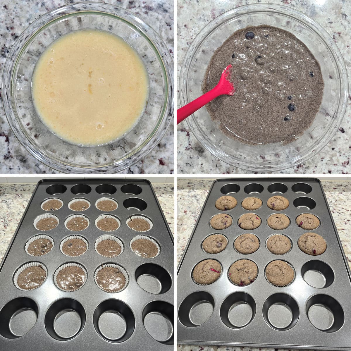 Making buckwheat blueberry muffins.