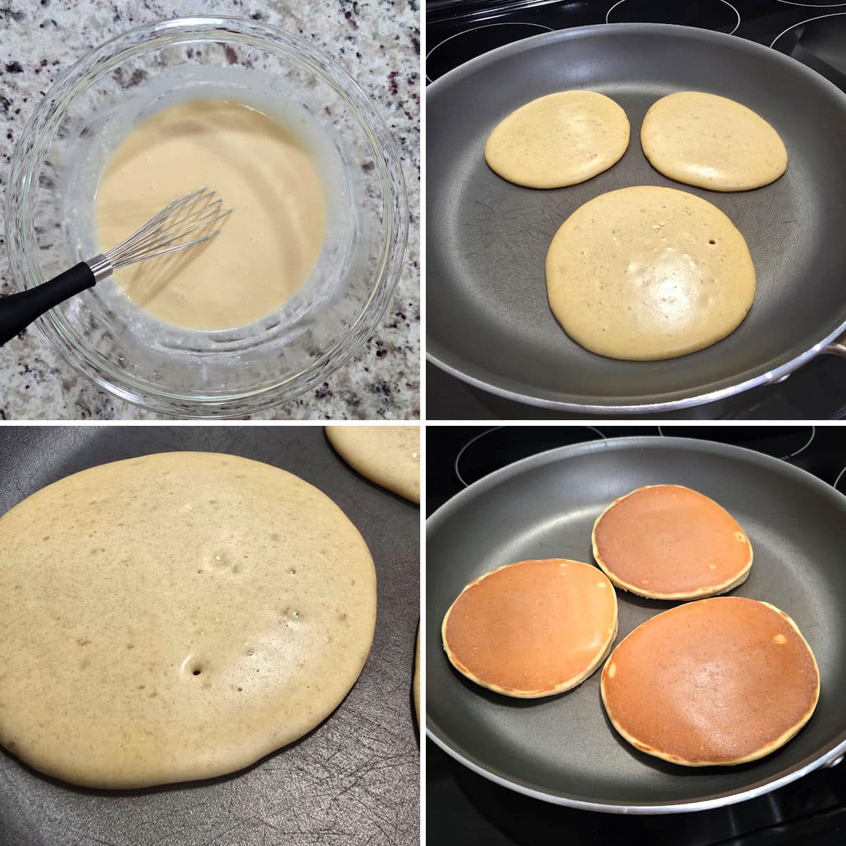 Making einkorn pancakes.