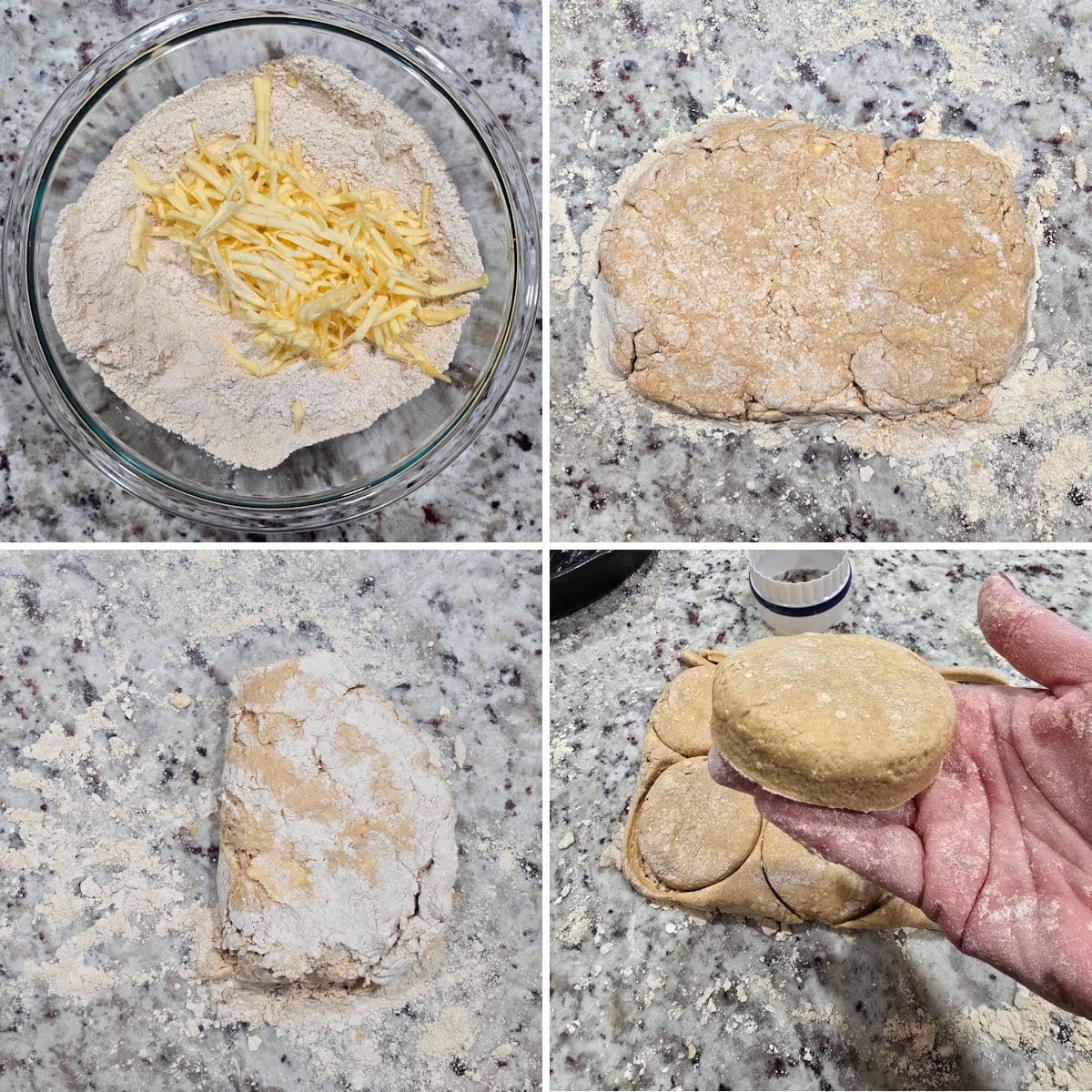 Making einkorn biscuits.