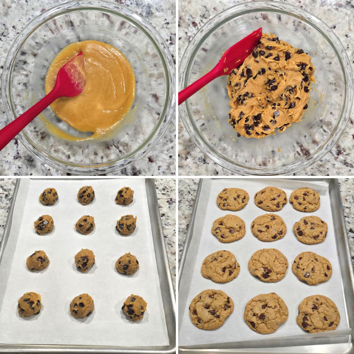 Making einkorn chocolate chip cookies.