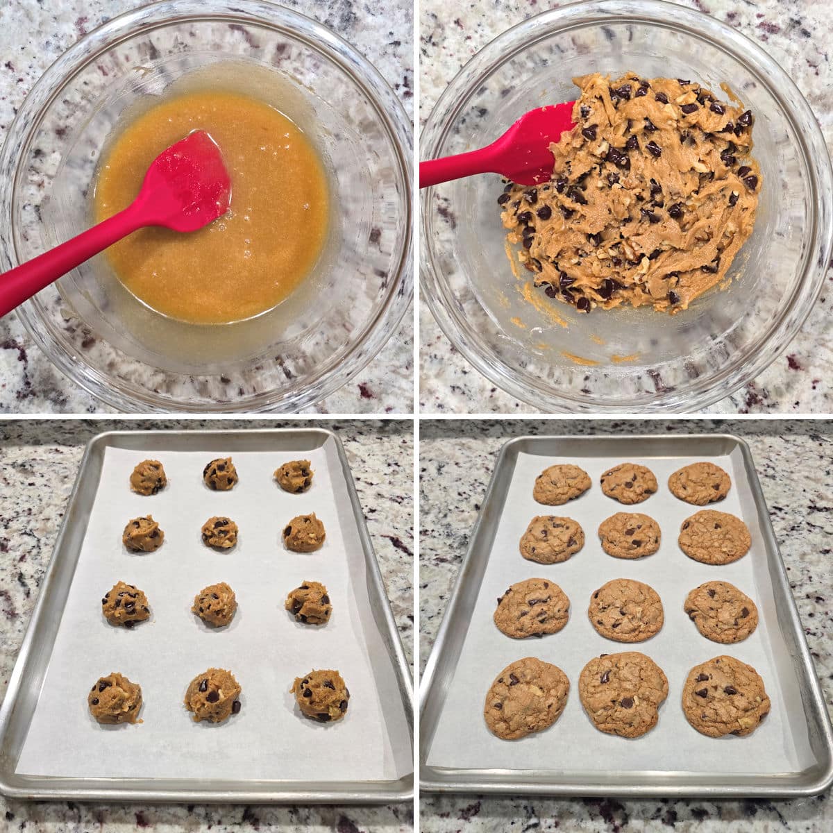Making spelt chocolate chip cookies.