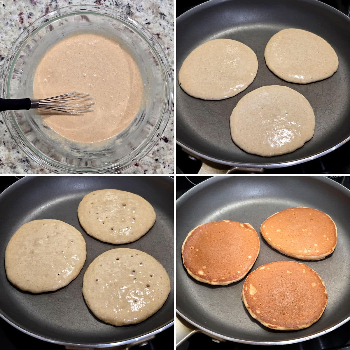 Making spelt pancakes.