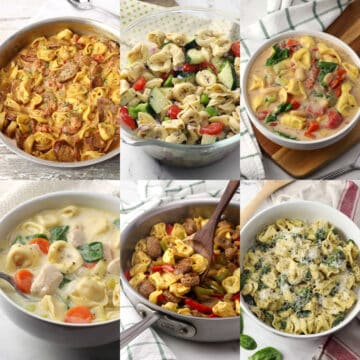 Decorative collage of recipes with tortellini.