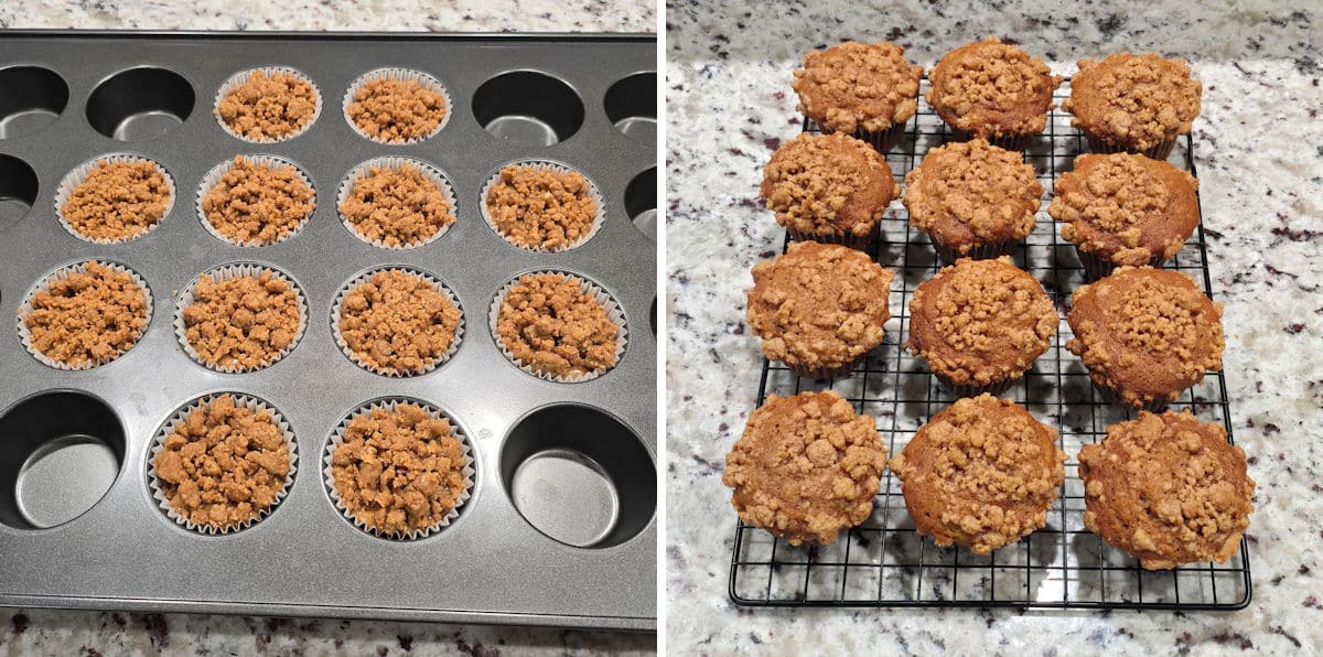 Baking spelt banana muffins.