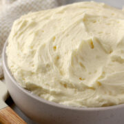 A large bowl of buttermilk frosting.