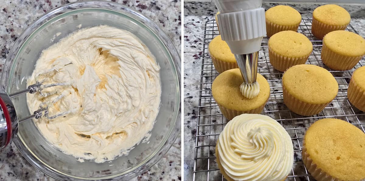 Frosting buttermilk cupcakes.
