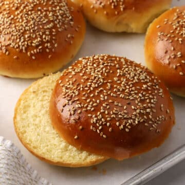 Sliced hamburger buns.