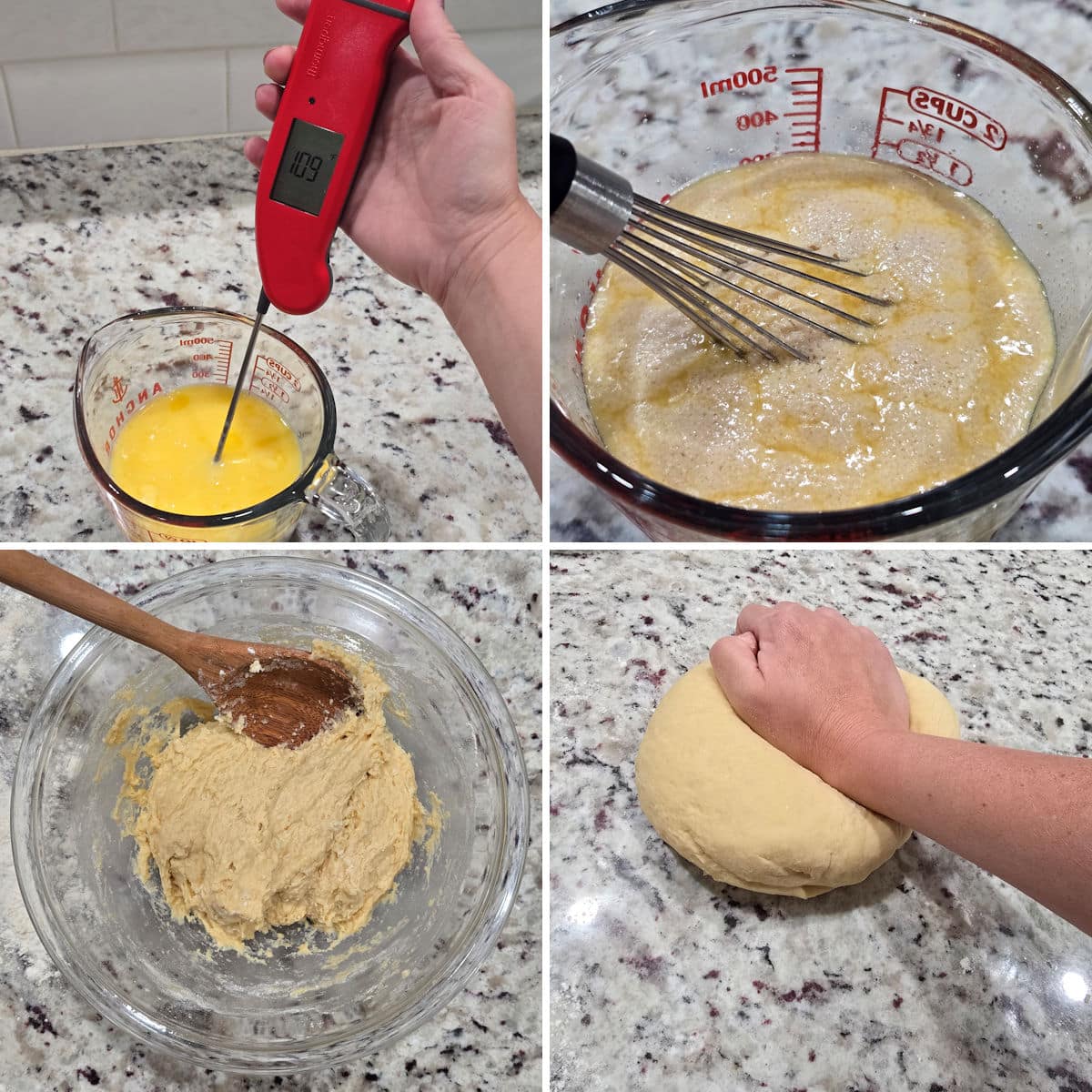 Making hamburger bun dough.