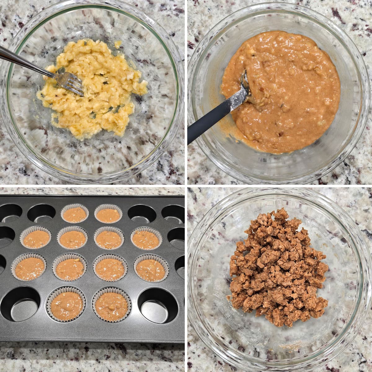 Making spelt banana muffins.