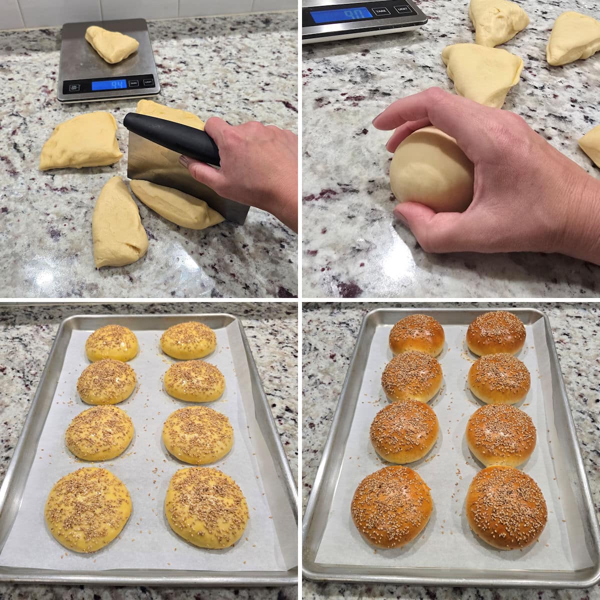 Shaping and baking hamburger buns.