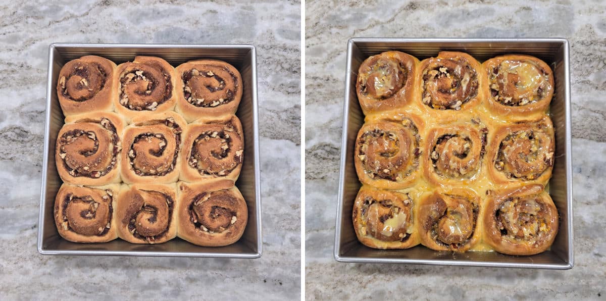 Baking cinnamon rolls.