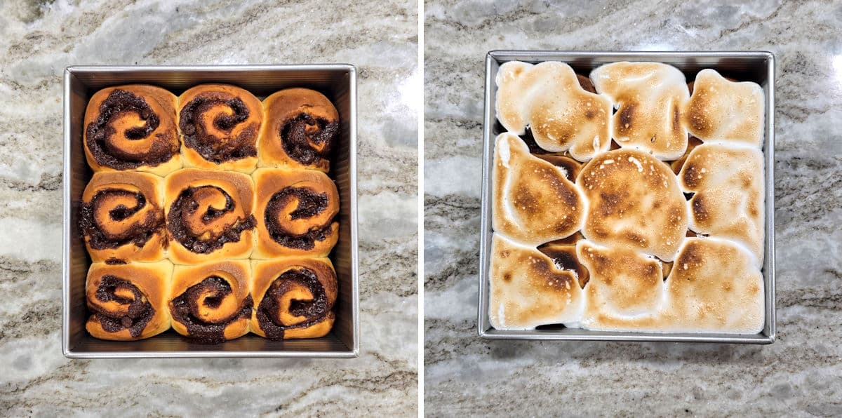 Baking s'mores cinnamon rolls.