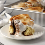 S'mores cinnamon roll on a plate.
