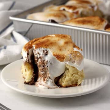 S'mores cinnamon roll on a plate.