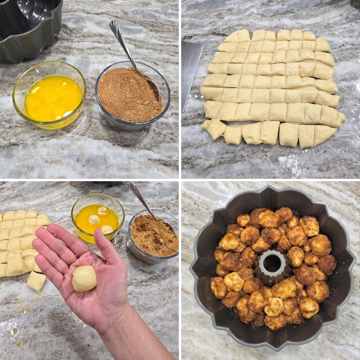 Assembling monkey bread.