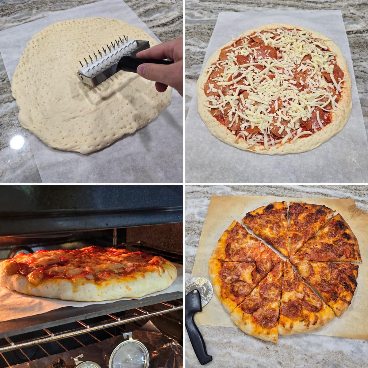 Baking pizza.