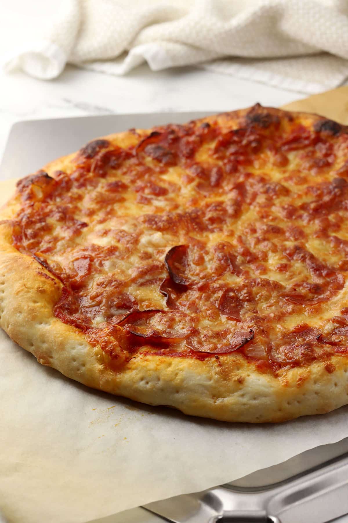 A pepperoni pizza.
