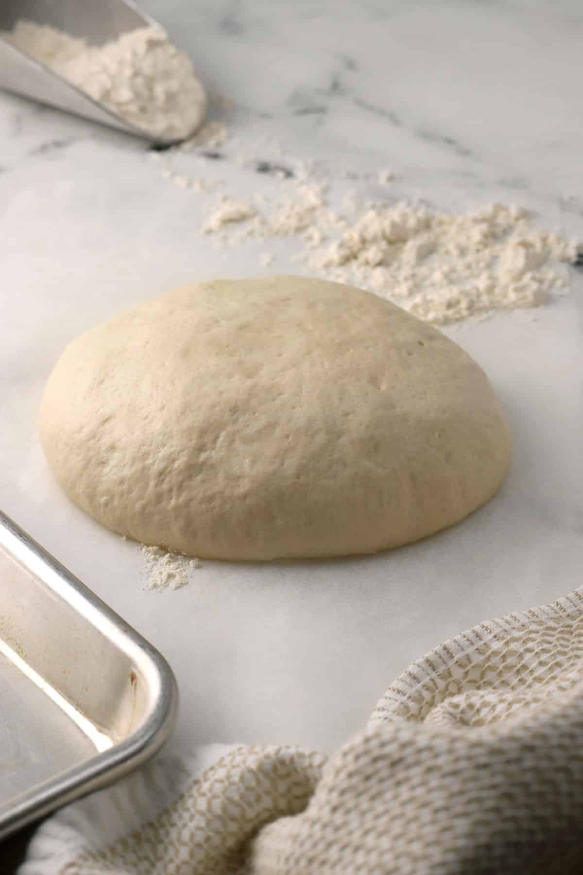 A ball of pizza dough.